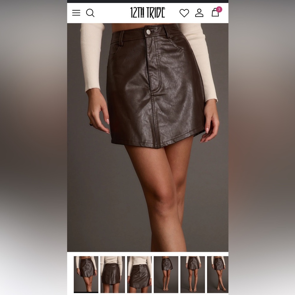 12th Tribe brown leather mini skirt